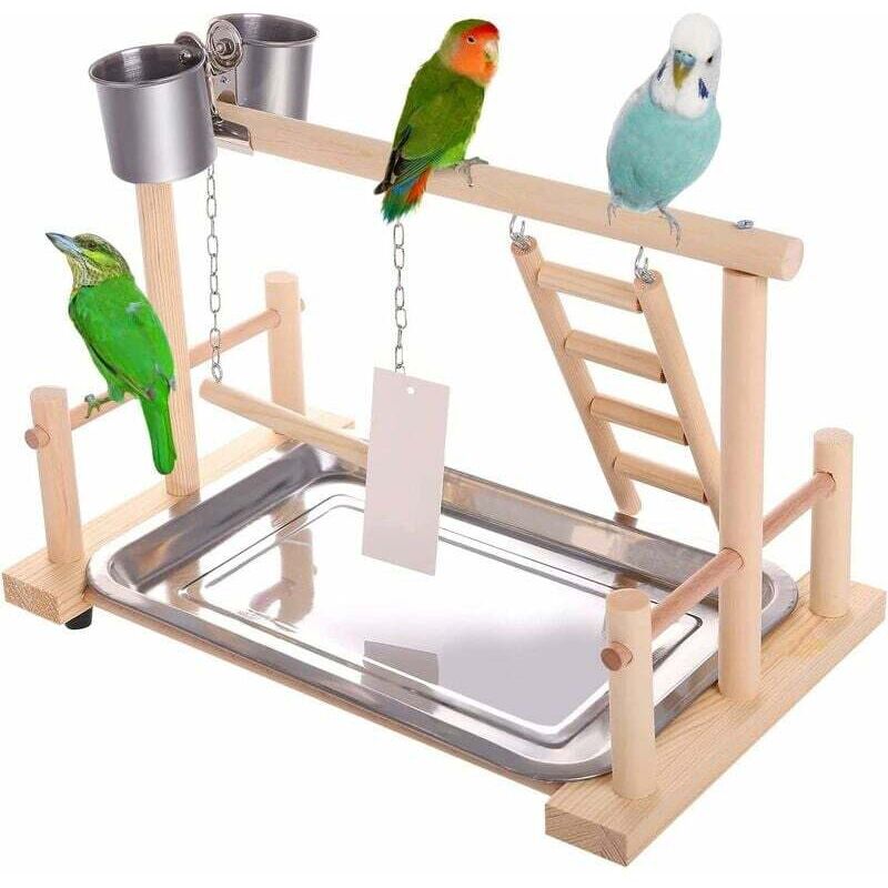 Aire de Jeux Jouet pour Oiseaux Terrain de Jeu pour Perroquet Accessoire de Cage pour Cacatoès avec Mangeoires échelle Balanoire Plateau pour
