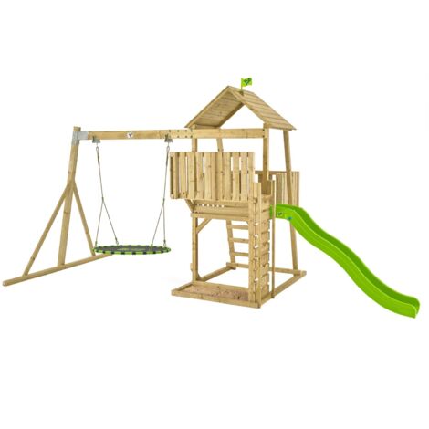 Aire de jeux KINGSWOOD tour - échelle - plateforme - bac à sable - toboggan - balançoire - fauteuil bébé - bois FSC® h306 cm