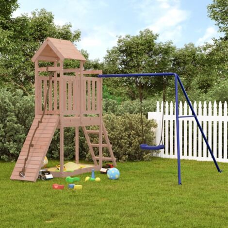Aire de Jeux Maisonnette de jeu avec mur d'escalade balançoire  Maison enfant exterieur bois massif 80325