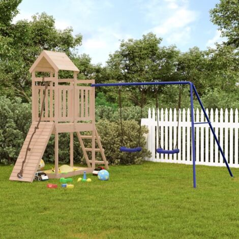 Aire de Jeux Maisonnette de jeu avec mur d'escalade balançoires - Maison de jeu - bois de pin BV719565 - BonneVie
