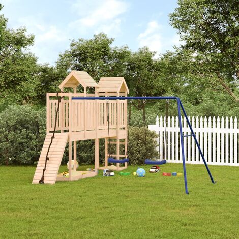 Aire de Jeux Maisonnette de jeu avec mur d'escalade balançoires Maison enfant exterieur bois de pin 38083 - Brun