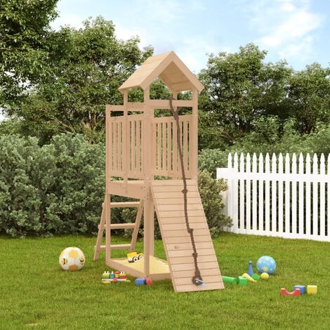 Aire de Jeux Maisonnette de jeu avec mur d'escalade  Maison enfant exterieur bois massif de pin 87322