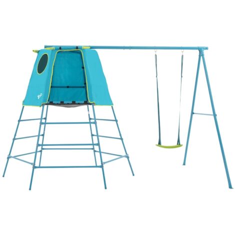 Aire de jeux métal  EXPLORER TOUR - tapis explorer - hublot - bras portique - balançoire - kit d'ancrage h201 cm