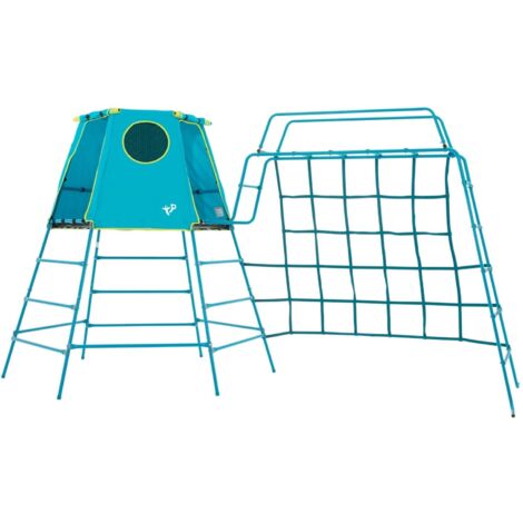 Aire De Jeux Metal Tp Explorer Pour Enfants Avec Pont De Singe Et Filet A Grimper Dim L201 X L217 X H374