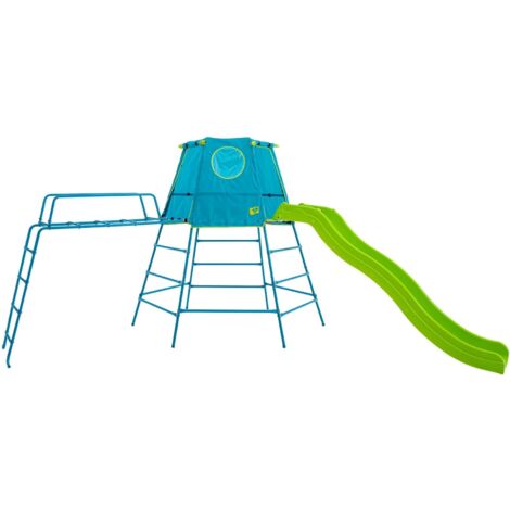 Aire De Jeux Metal Tp Explorer Pour Enfants Avec Pont De Singe Et Glissiere 2.5m Dim L201 X L365 X H395 - Bleu, vert