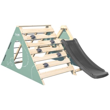 Soulet – Aire de jeux en bois pour bébé – Toboggan 110 cm – Mur d'escalade pour enfants de 18 mois à 3 ans – Design compact pour petits espaces