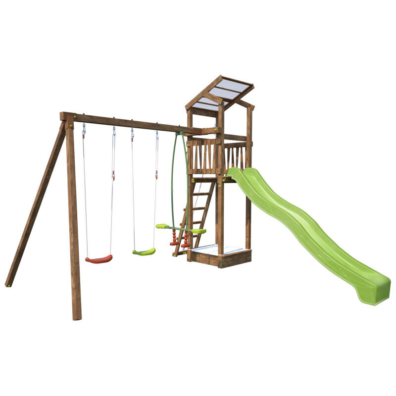Aire de jeux pour enfant avec portique et bac à sable - happy Slide 150 - Marron