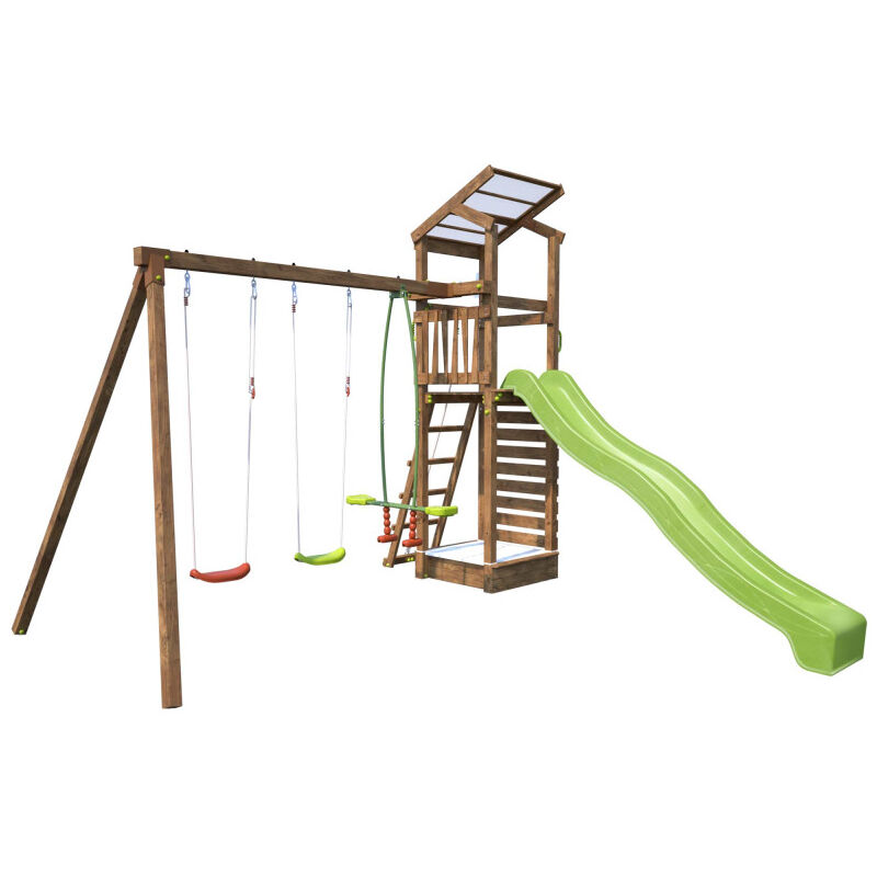 Aire de jeux pour enfant avec portique et bac à sable - happy Swing 150 - Marron