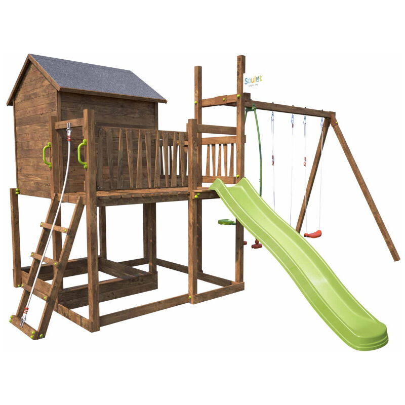 Soulet - Aire de jeux pour enfant maisonnette avec portique - COTTAGE et son kit d'accessoire MAISON