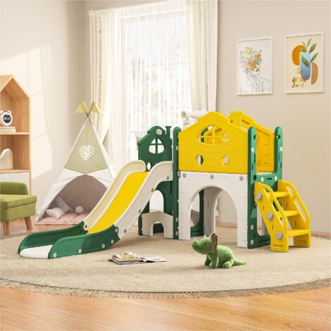 Aire de jeux pour enfants 7 en 1 – Aire de jeux de jardin avec 1 toboggans, passerelle, escaliers, télescope, Support de basket, jeux pour enfants Dream City – Vert