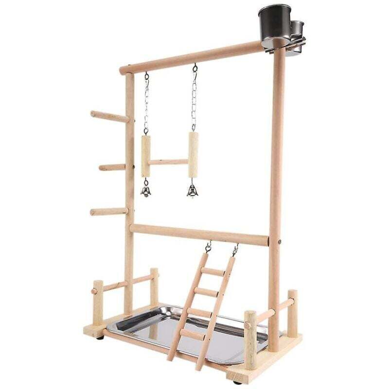 Aire de jeux pour perroquets, perchoir en bois naturel pour perroquets, support de jeu, échelles pour perruches avec mangeoires et