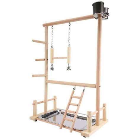 Aire de jeux pour perroquets, perchoir en bois naturel pour perroquets, support de jeu, échelles pour perruches avec mangeoires et