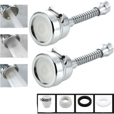 Aireador de grifo, giratorio 360°, 3 modos, cabezal de boquilla, apto para cocina y baño, 2 piezas (largas)