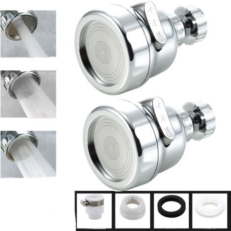 Aireador de grifo, giratorio 360°, 3 modos, cabezal de boquilla, apto para cocina y baño, 2 unidades (cortas)
