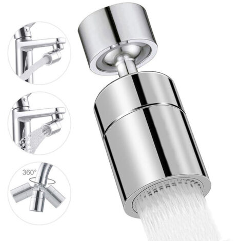 Aireador de grifo plateado, boquilla giratoria de 360° para grifo de cocina, 2 modos de ahorro de agua, para fregaderos de cocina y baño.