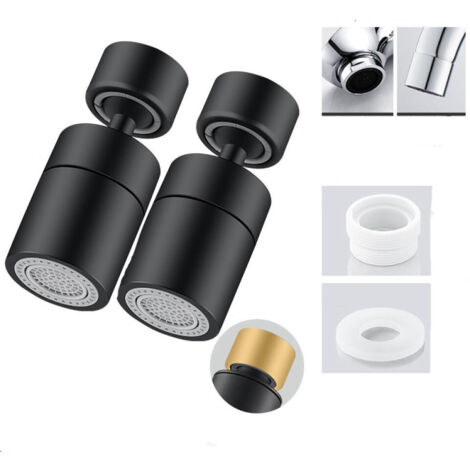Aireador para grifo, aireador para grifo de cocina giratorio de 360°, 2 tipos de chorro, negro, ángulo de 80°, 2 piezas.