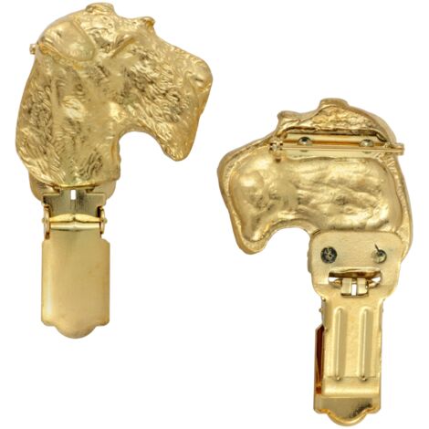 Airedale Terrier, Waterside Terrier - broche avec clip, porte-numéro de départ plaqué or, badge noble pour expositions canines par Art-Dog