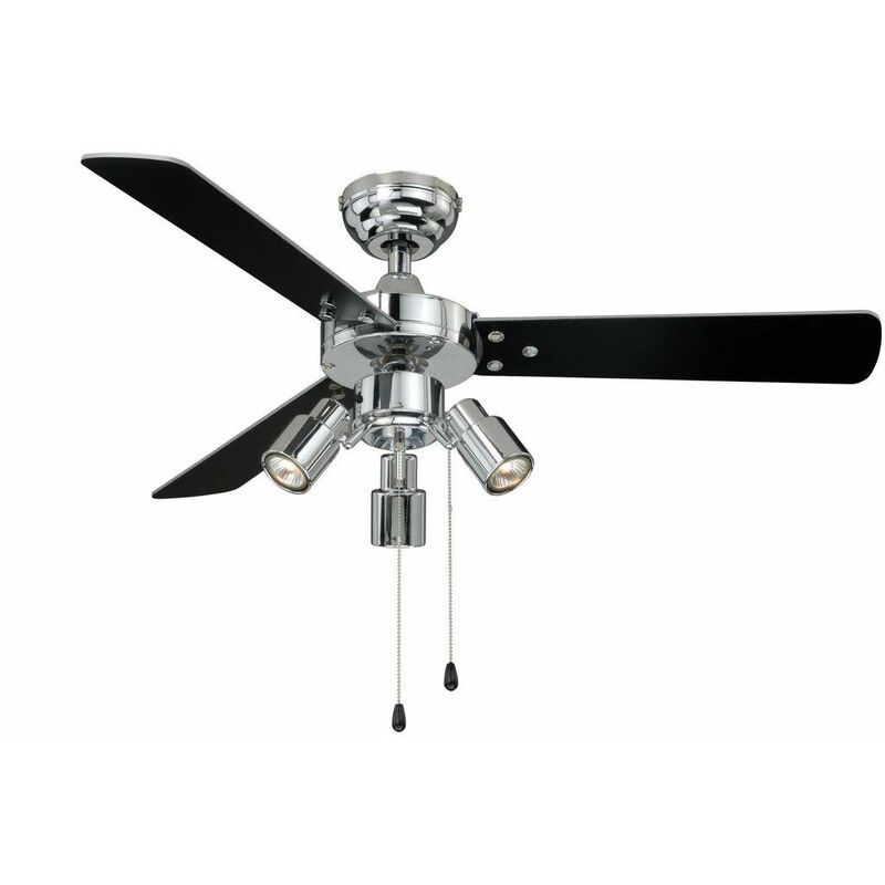 Image of Aireryder - Cyrus Ventilatore da soffitto con illuminazione e interruttore, 107 cm, rivestimento cromato lucido, pale reversibili di color nero /