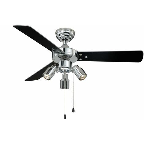 AireRyder Cyrus Ventilatore da soffitto con illuminazione e interruttore, 107 cm, rivestimento cromato lucido, pale reversibili di color nero / argento