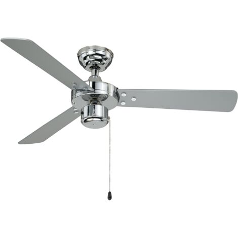 AireRyder Cyrus Ventilatore da soffitto con interruttore, 107 cm, rivestimento cromato lucido, pale reversibili di color nero / argento