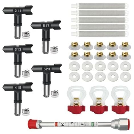 Airless Sprayer Paint Tips Reversible Tip Nozzles Extension Pole with Nozzle Guards & Filters