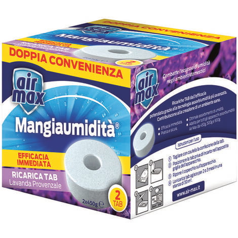 Airmax assorbiumidita' ricarica tab lavanda - 2 ricariche 450 gr. ciascuna
