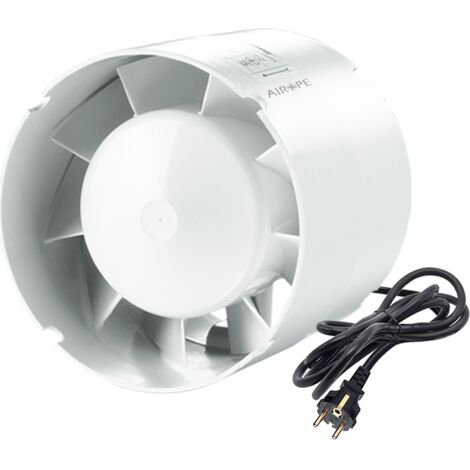 Airope – Extracteur d'air silencieux 100 mm INLINE100 – Débit 107 m³/h – Consommation 14 W – Conduit axial pour salle de bain et WC - AIROPE-INLINE-100