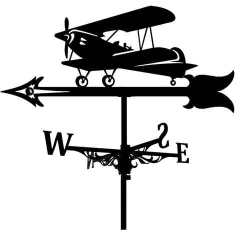 Airplane Weathervane Farmhouse Weather Vane, Garden Roof Mount, Wind Direction Indicator Kits Outdoor Metal Bracket Weather Vane Wind