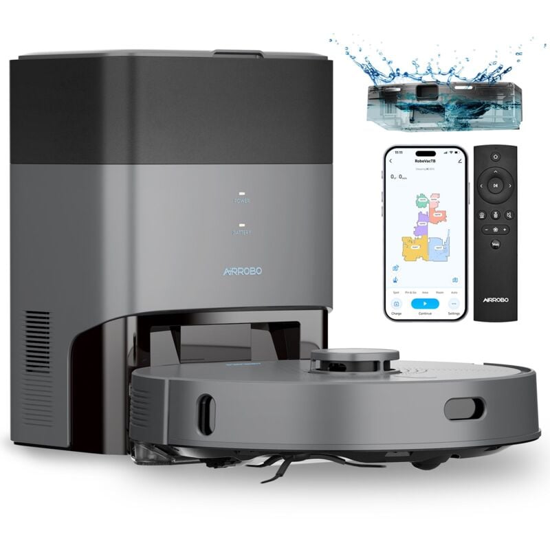 Airrobo - Aspirateur Robot Laveur (5500Pa, Autovidage 60j, 4H Autonomie, Contrôle par APP/Telecommande, Multi-étages Cartographie ) Idéal pour Grande