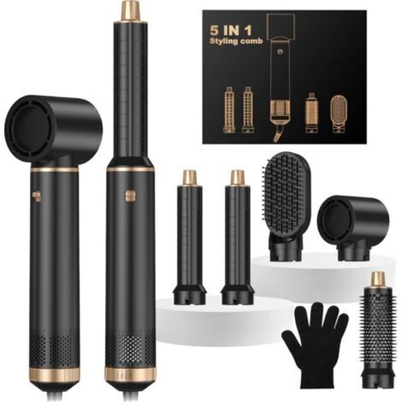 airstyler Airbrush 5 en 1 Brosse Soufflante 5 en 1, Seche Cheveux 5 en 1 avec Seche Cheveux Boucleur, Brosse Souflante, Thermal Brush, Air Styler 5