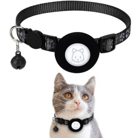 Airtag Apple Air Tag Collier pour chat avec boucle de sécurité et cloche, collier réfléchissant pour chat de 1 cm de large avec support Airtag pour chats, chiots, chatons (noir)--