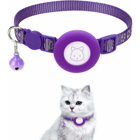 Airtag Reflektierendes Airtag Katzenhalsband mit Airtag Katzenhalsband kompatibel mit Apple Airtag für Jungen, Mädchen, Katzen, Welpen (Lila)