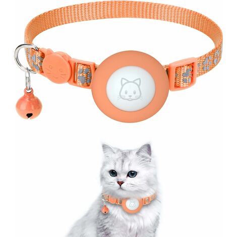 Airtag Reflektierendes Airtag Katzenhalsband mit Airtag Katzenhalsband kompatibel mit Apple Airtag für Jungen, Mädchen, Katzen, Welpen (Orange)