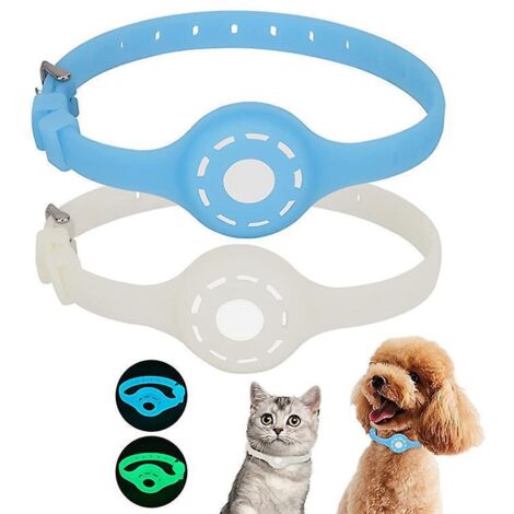 Airtag Silikon-Schutzhüllen (Blau und Weiß), Airtag Halsbandhalter für Hunde und Katzen, Airtag Leuchthalsbandhülle für Katzen, Conc