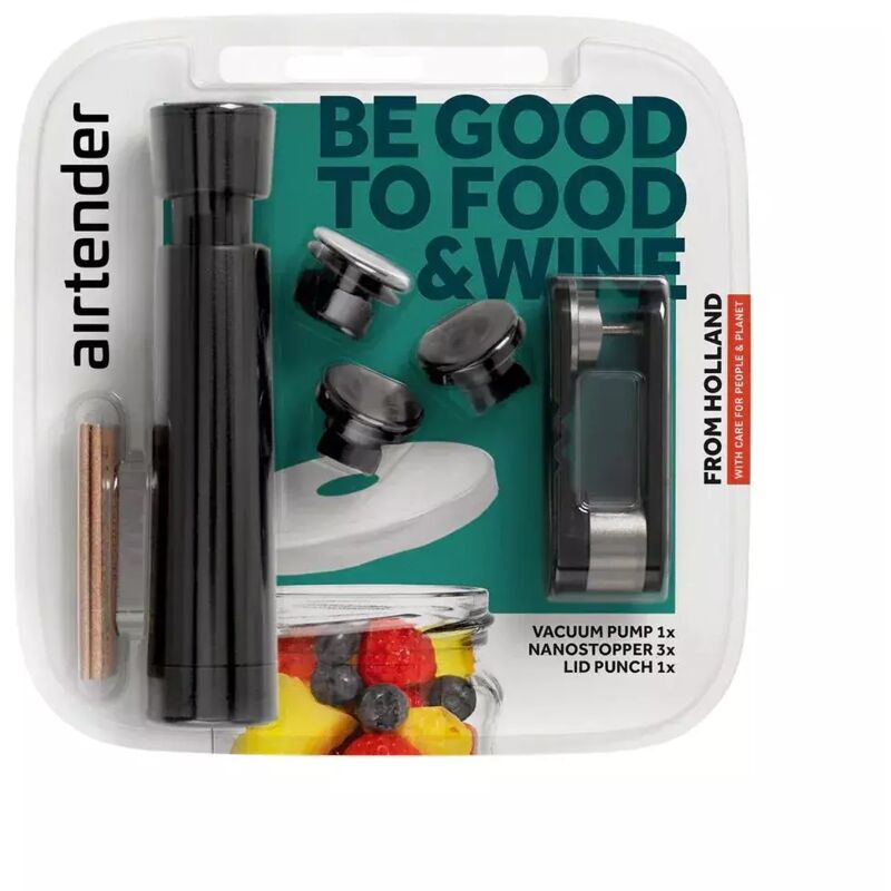 Airtender Vakuum-Pack (schwarz, spülmaschinenfest, wiederverwendbar, Bpa-Bps-frei)