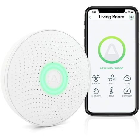 Airthings 2930 Wave Plus: Monitor per il radon e la qualità dell'aria con rilevatore di CO2, COV, pressione atmosferica, umidità e temperatura, Bianco