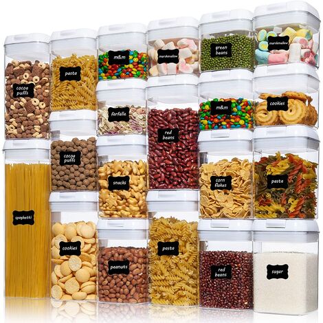 Airtight Food Storage Containers, 20 Pieces BPA Free Plastic Cereal Containers with Easy Lock Lids,for Kitchen Pantry Organization and Storage, Include 24 Labels