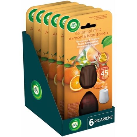 AIR WICK Airwick Ricariche per Diffusore di Oli Essenziali Armonia Istantanea, Confezione da 6 per Profumatore per Ambienti alla Fragranza di Mandarino e Arancia Dolce