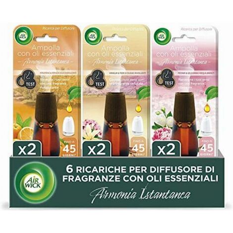 Airwick Ricariche per Diffusore di Oli Essenziali Armonia Istantanea, Confezione da 6 Ricariche per il Diffusore di Oli Essenziali, Profumatore per Ambienti con Fragranze Miste,