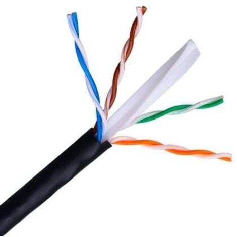 AISENS A135-0263 - Câble réseau extérieur étanche RJ45 (rigide AWG24, bobine d'installation de 100 m, résistant aux UV) Couleur noire