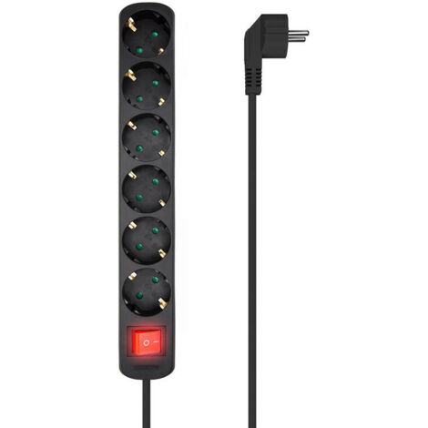 AISENS Base multiple 6 tomas con interruptor con cable 3x1.5mm2, negro, 1.4m