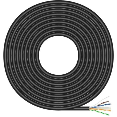 AISENS Cable de Outdoor Waterproof Network RJ45 Cat.6 UTP Rigid CCA AWG23, Schwarz, 100M