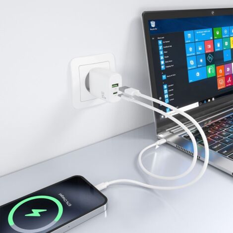 AISENS - CARGADOR GaN 30W, 1xUSB-C PD3.0 QC4.0, 1xUSB-A QC3.0, BLANCO