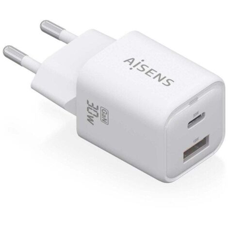 AISENS - CARGADOR GaN 30W, 1xUSB-C PD3.0 QC4.0, 1xUSB-A QC3.0, BLANCO