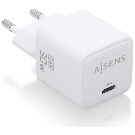 AISENS - CARGADOR GaN 30W, 1xUSB-C PD3.0 QC4.0, BLANCO