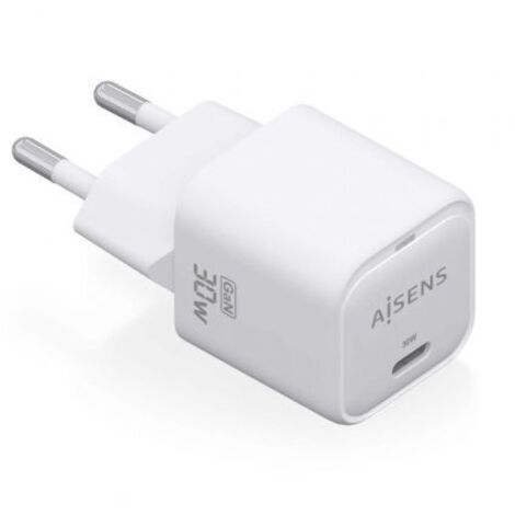 AISENS - CARGADOR GaN 30W, 1xUSB-C PD3.0 QC4.0, BLANCO