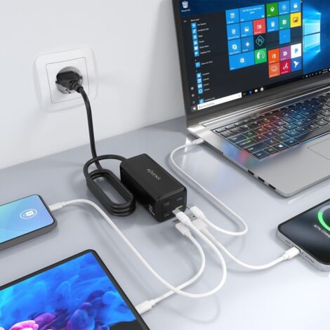 AISENS - CARGADOR SOBREMESA GaN 100W, 3xUSB-C PD3.0 QC4.0 QC5.0, 1xUSB-A QC3.0, NEGRO