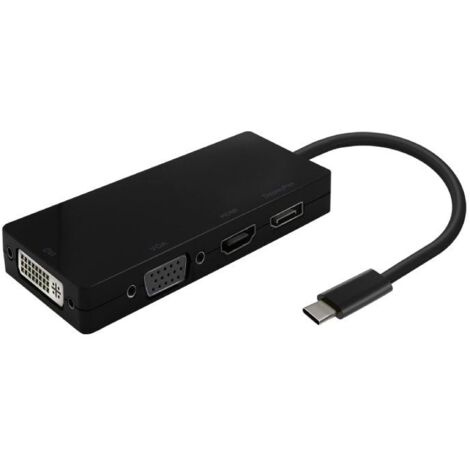 AISENS Convertisseur USB-C vers DP/DVI/HDMI/VGA, USB-C/M-DP/H-DVI/H-HDMI/H-Vga/H, noir, 15cm