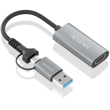 AISENS Convertitore Alluminio USB A USB C A HDMI 1080P 60Hz USB A M USB C M HDMI H Grigio 15cm
