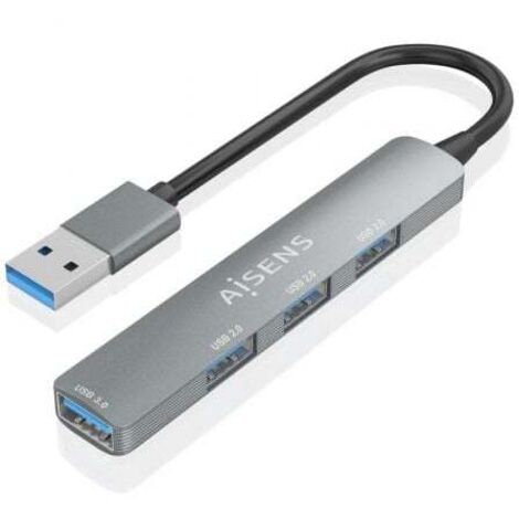 AISENS - HUB USB 3.0 ALUMINIO, 1XUSB3.0 A/H+3XUSB2.0 A/H, GRIS, 10CM